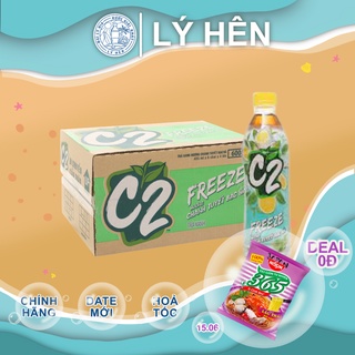 Thùng 24 Chai Trà Xanh C2 Hương Tuyết Bạc Hà Nhựa 455ml Date Luôn Mới