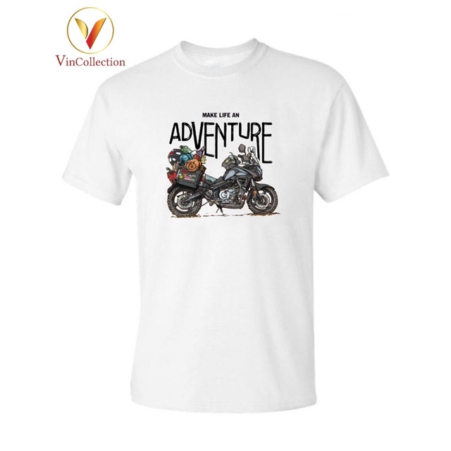 Áo Thun Nam Motorcycle - Biker T-Shirt Trắng in MAKE LIVE AN ADVENTURE - MOTOR T-SHIRT