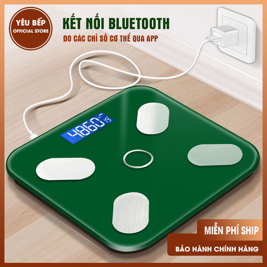 Cân điện tử sức khỏe Kết Nối Bluetooth - Phân tích sức khỏe Màn Hình LCD Mặt Kính Chịu Lực Tải Trọng 180kg Sạc USB