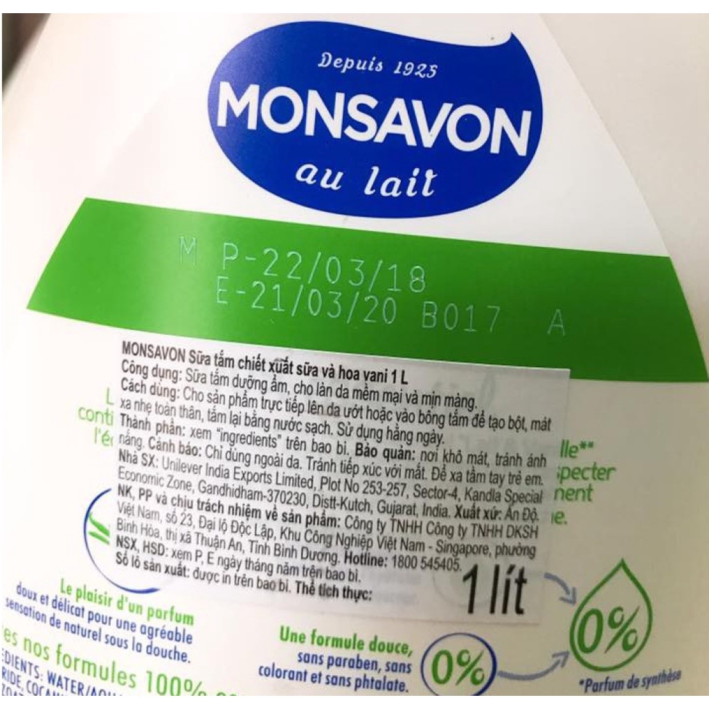 Sữa tắm Monsavon chiết xuất sữa và hoa vani 1000ml