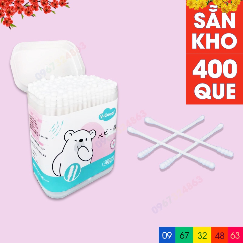 Tăm bông VCOOL CAO CẤP HỘP XANH XUẤT NHẬT 400 QUE cho bé