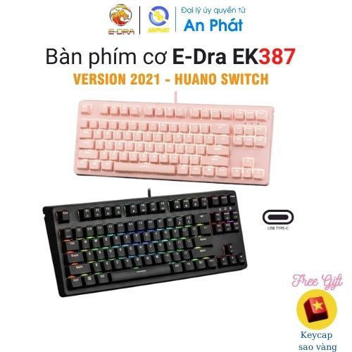 Bàn phím cơ EDRA EK387 Ver 2021 (Gateron/RGB Huano/Sky Dolch) Hàng mới chính hãng