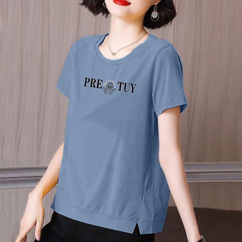 Áo thun tay ngắn dáng rộng thời trang mùa hè cho phụ nữ trung niên