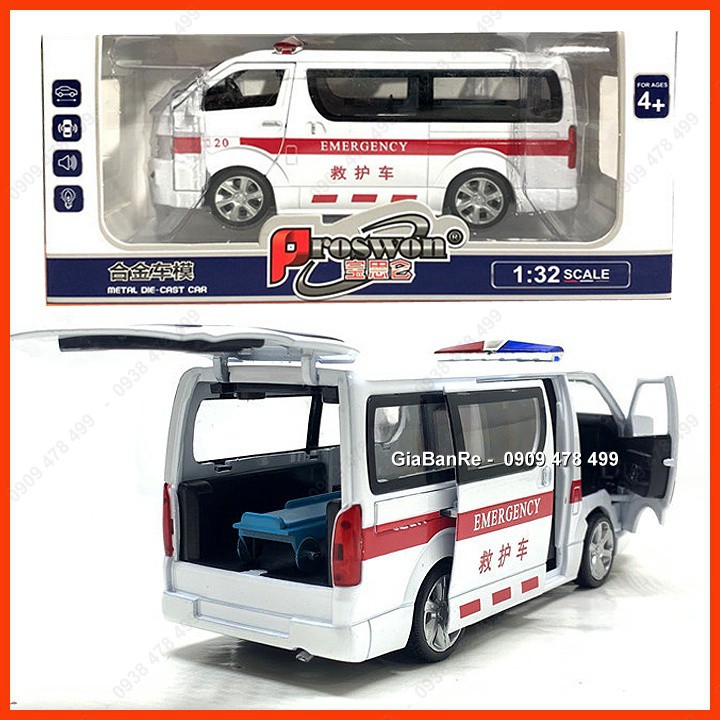 Xe Mô Hình Kim Loại Xe Cấp Cứu Toyota Hiacce Kèm Băng Ca - Tỉ Lệ 1:32 -9993