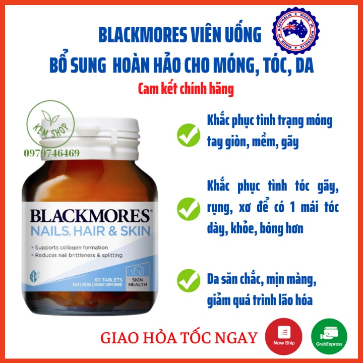 [HÀNG CHÍNH HÃNG] Viên uống bổ sung Nail, Hair &amp; skin blackmores 60 viên ÚC