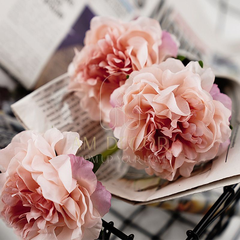 Hoa giả hoa mẫu đơn hồng nhiều màu lụa đạo cụ chụp ảnh decor trang trí phòng khách đáng yêu - AM Decor