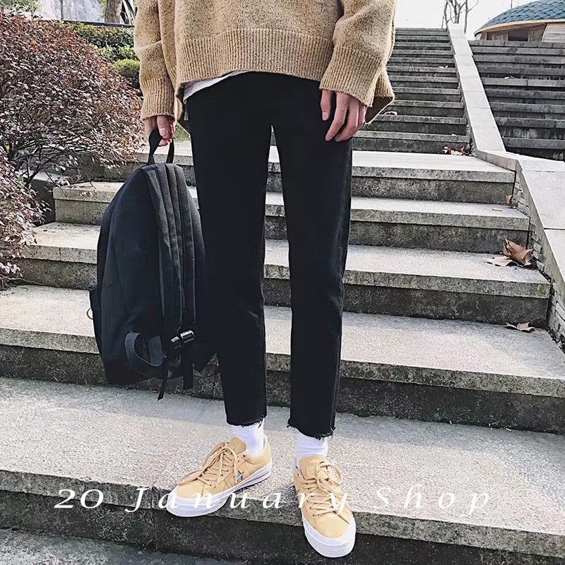 Quần Jean Nam Đen Trơn Vải Co Giãn, Không Phai Màu Dáng Skinny Phong Cách Hàn Quốc TT1
