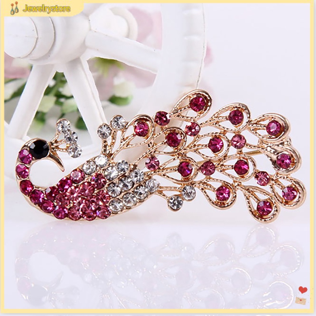 Ghim cài áo hình chim công đính đá quý nhân tạo thời trang