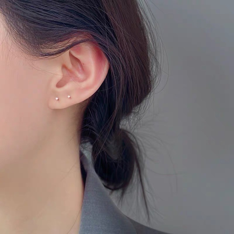 Khuyên tai bạc 925 nữ nam unisex đinh tròn nhỏ siêu mini vàng trắng đen CHILLEE