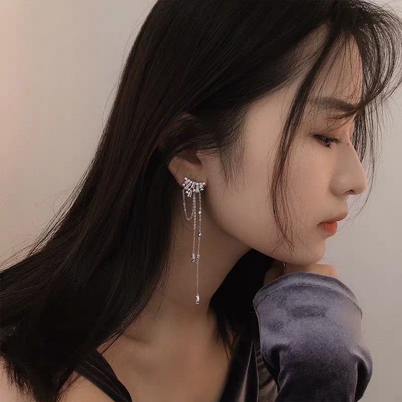 Bông Tai Dáng Dài Đính Đá Zircon Cao Cấp Thời Trang