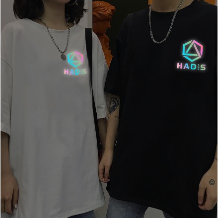 Áo phông phản quang unisex tay lỡ nam nữ HDES chực chất size to màu trắng đen basic áo phông form rộng