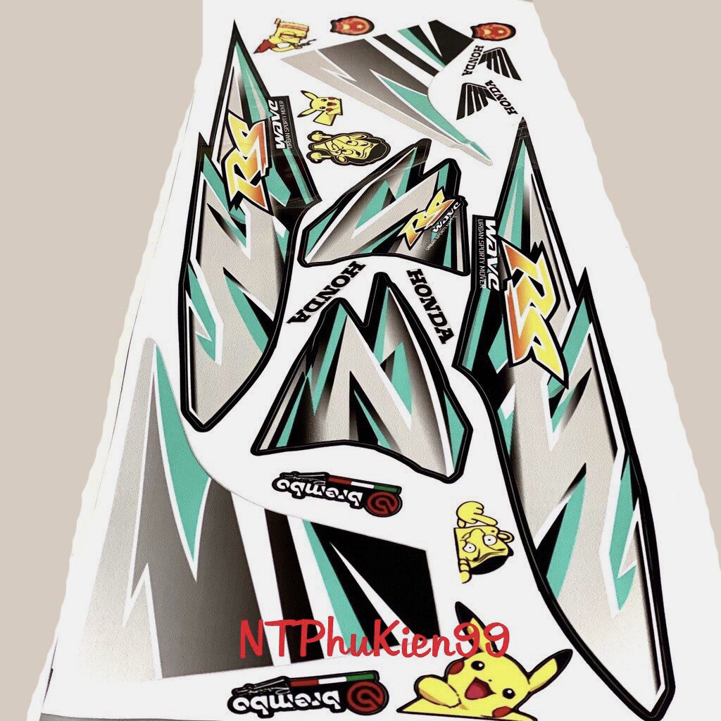 Tem Wave RS. Tem rời Wave Alpha phối màu. Dán cho Wave50cc-100cc 110cc( Tem 3 lớp chống nước chống bay màu )