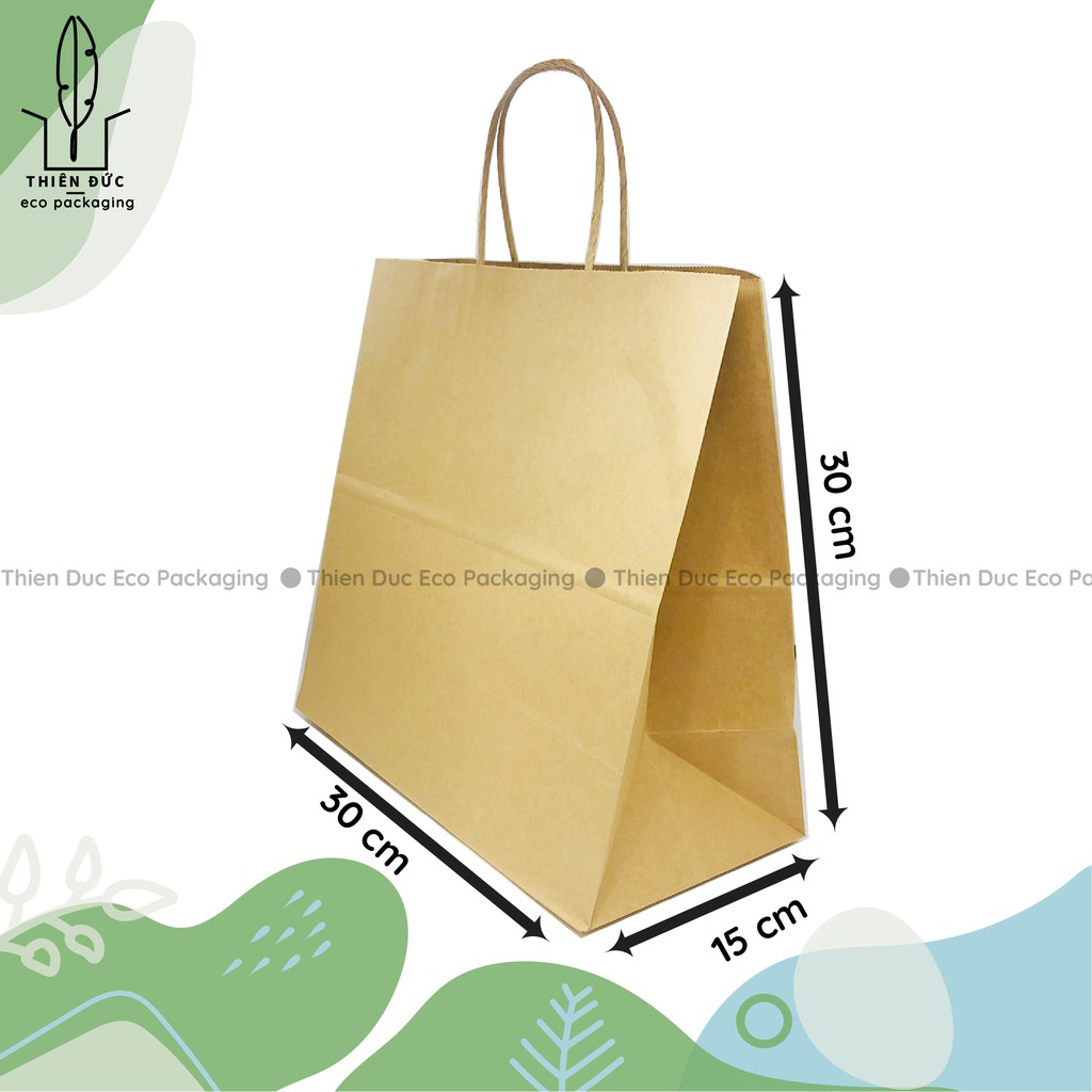 Combo 20 túi giấy xi măng 30x30x15cm kraft Nhật có quai dùng đựng quần áo, quà, thực phẩm