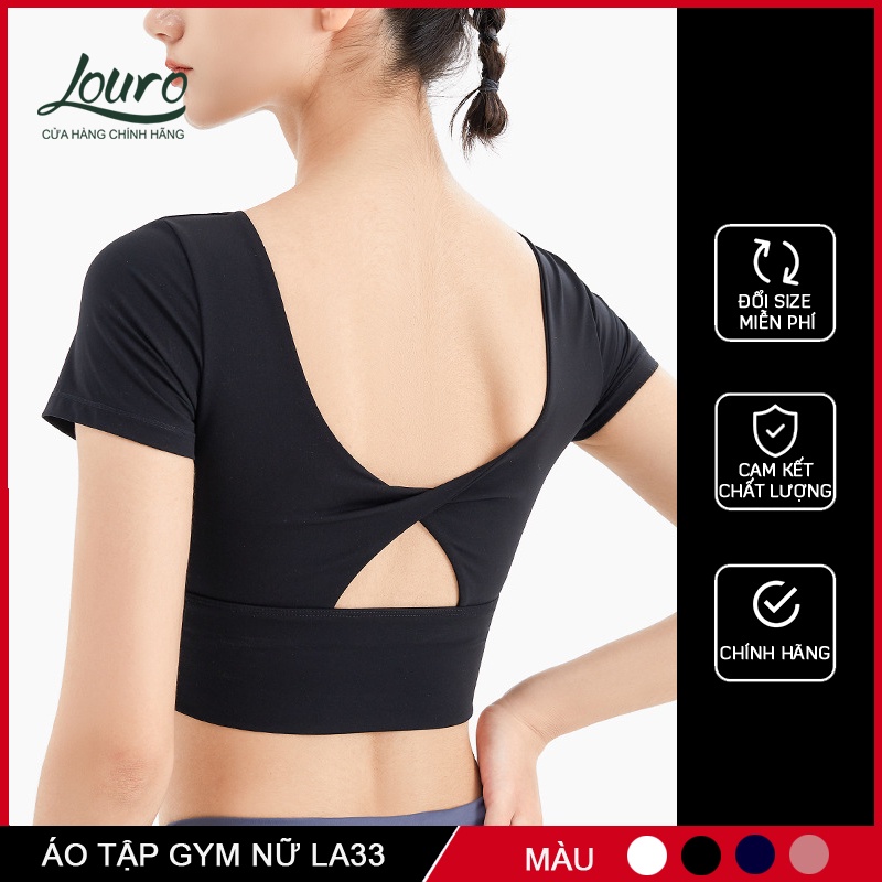 Áo tập gym, yoga nữ Louro LA33 kiểu áo croptop body có mút dùng tập thể thao, gym, yoga, zumba, chất liệu siêu co giãn