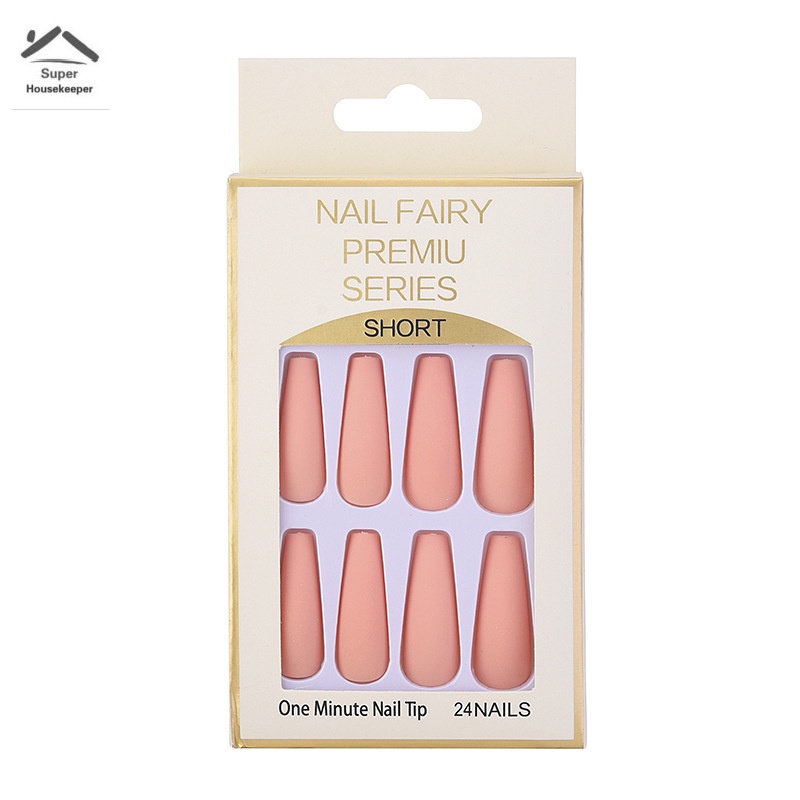 Set 24 móng tay giả màu trơn bằng nhựa resin siêu dài kèm gel phủ cho nữ