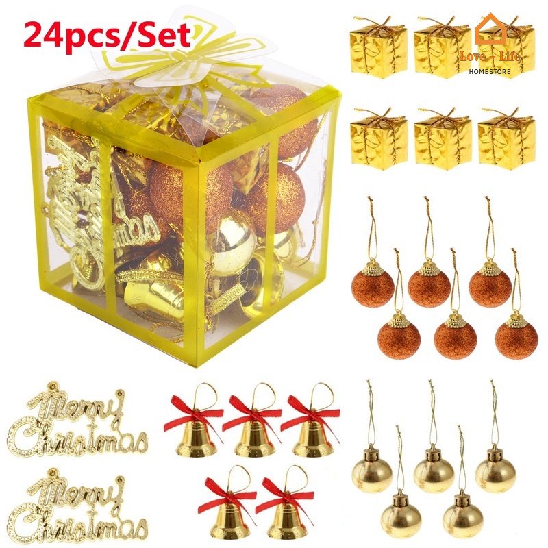 Hộp 24 Trái Châu Trang Trí Giáng Sinh Nhiều Màu Sắc