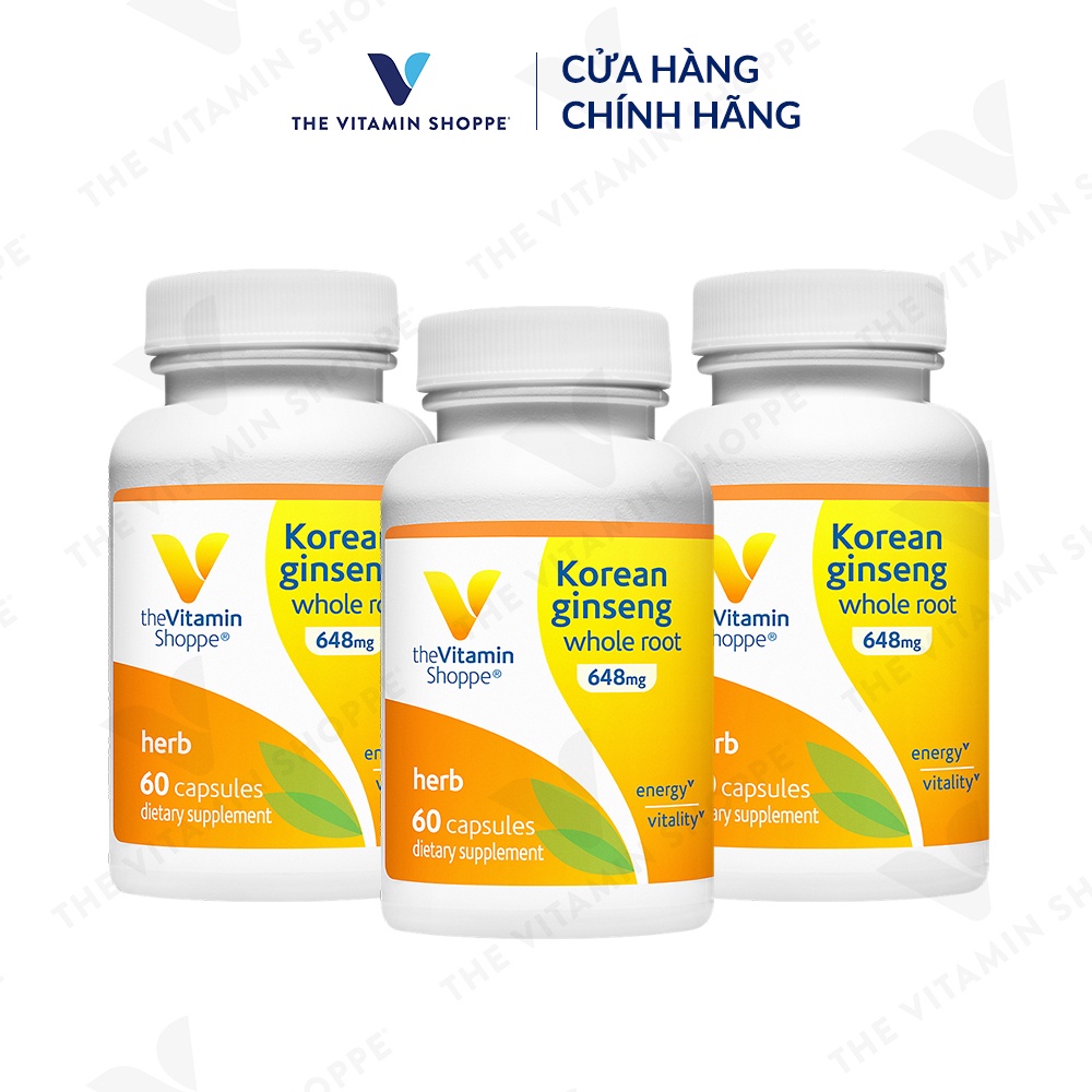 Viên sâm hàn quốc tăng sức đề kháng THE VITAMIN SHOPPE Korean Ginseng Whole Root 648 MG 60 viên