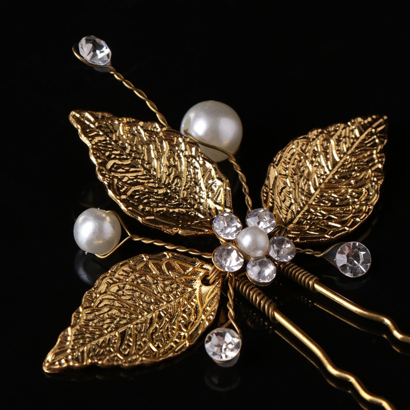 Kẹp Tóc Hình Lá Đính Pha Lê &amp; Ngọc Trai