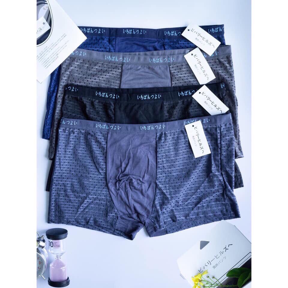 Bộ 4 quần boxer thông hơi nam cao cấp - chất liệu lưới thông hơi cực mát - quần sịp đùi nam - co giãn 4 chiều rất tốt
