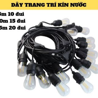 Dây Led trang trí ngoài trời đuôi đèn 10m Mét 20 đầu đui đèn xoáy E27 gồm bóng búp 3w vàng Bóng edison S14