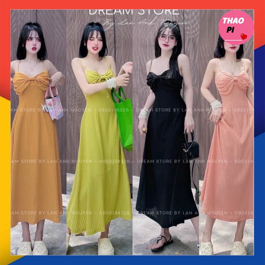 Đầm hai dây phối nơ dáng dài siêu đẹp tôn dáng form chuẩn cực đẹp