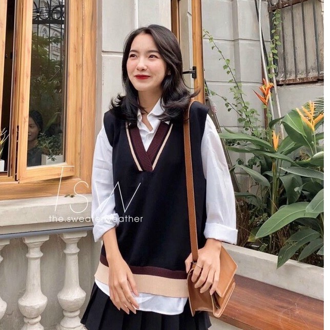 Áo gile nữ 🦋 phối viền ulzzang style hàn quốc dáng rộng chất umi dày dặn không bai nhão xù lông mặc khoác ngoài váy