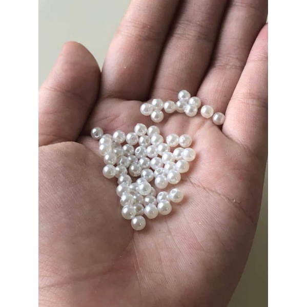 Hạt ngọctrai có lỗ loại đẹp màu trắng, kem, nguyên liệu làm trâm cài tóc cổ trang, nguyên liêum diy, Siphukienkhanhhuyen