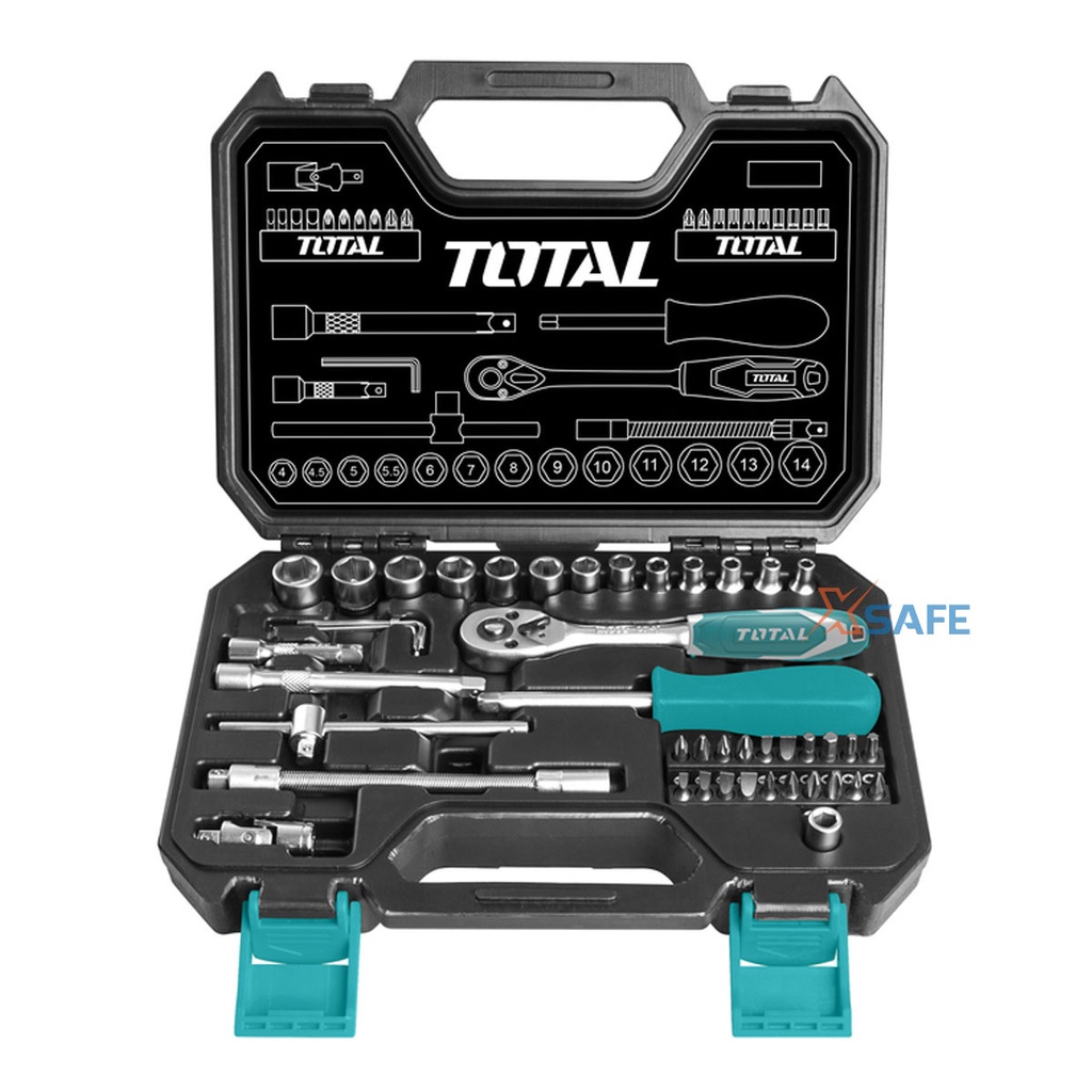 Bộ đồ nghề 46 chi tiết TOTAL THT421441 Bộ dụng cụ kèm Soket chất liệu CR-V (50BV30), phủ lớp chống gỉ sét, chịu lực