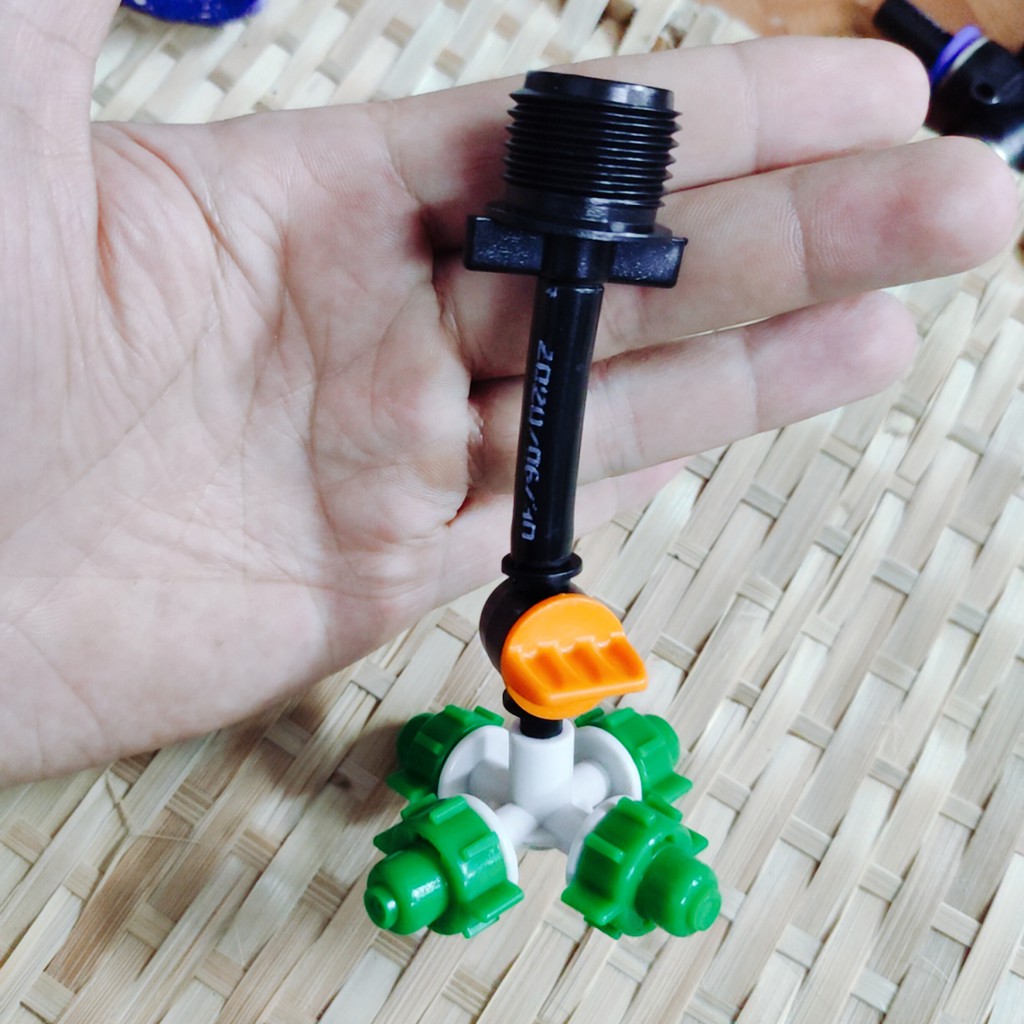 10 Béc tưới cây, phun sương 4 tia nhựa, có van khóa đầu béc, kết nối ren 21mm