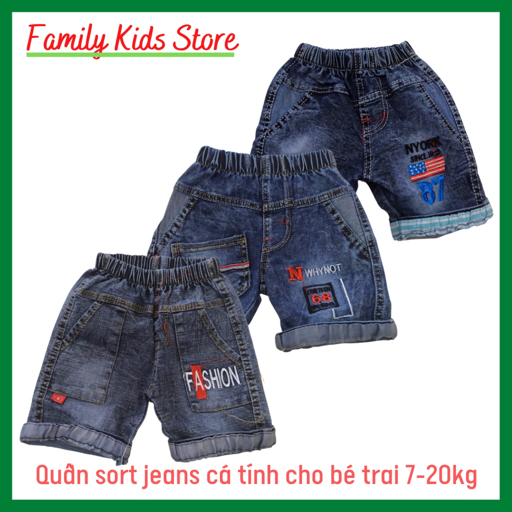 Quần jeans ngố lửng chất co giãn đẹp cho bé trai 7-20kg