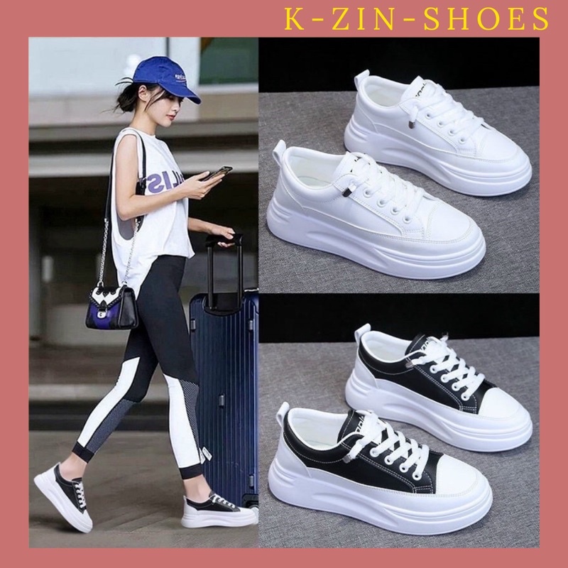 Giày nữ thể thao Ulzzang màu trắng , đen độn đế cao cấp phong cách Hàn Quốc