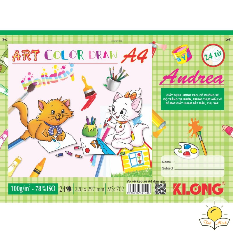 Sổ vẽ 24 tờ A4 có đường xé tiện lợi MS 702 bìa ngộ nghĩnh KLong VPP TUE MINH - vở tập vẽ Klong