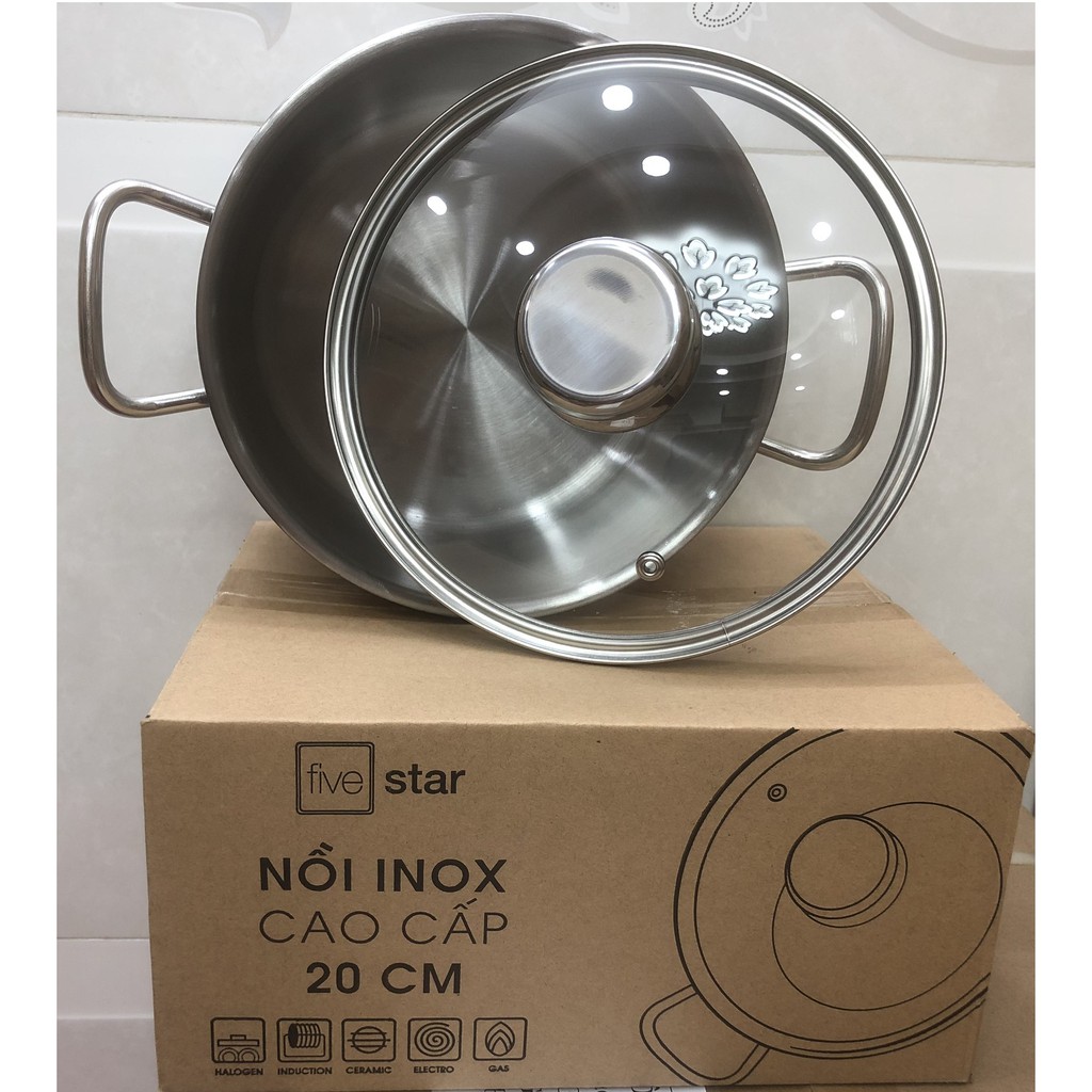 Nồi Inox Fivestar 3 Đáy Nắp Kính 20cm BH 5 NĂM