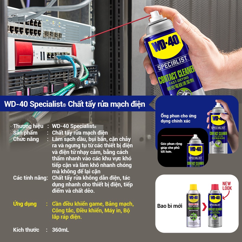 Nước Rửa Bo Mạch Điện Tử WD 40 Contact Cleaner Chính Hãng Chai Xịt Vệ Sinh Làm Sạch Đồ Điện 360ml