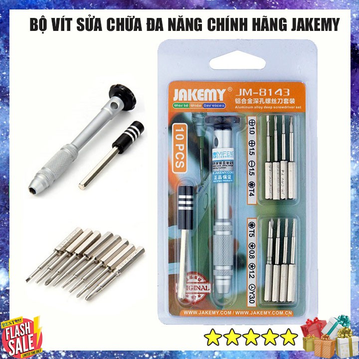 Bộ Vít Đa Năng 10in1 Jakemy Model JM8143 Chất Liệu Hợp Kim 6150CRV Siêu Cứng Đầu Vít Hít Nam Châm