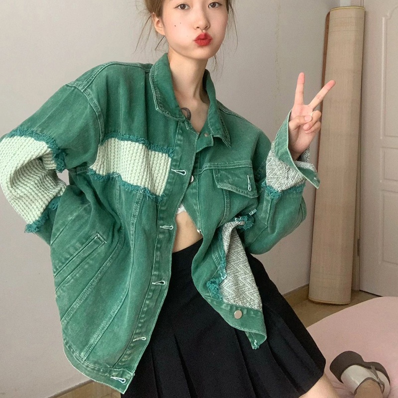 IELGY     Áo Khoác denim Dáng Rộng Thời Trang Cá Tính Cho Nữ