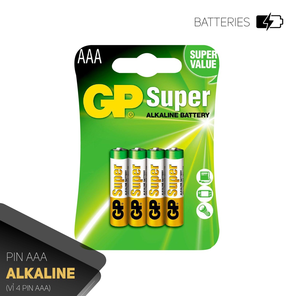 Pin đũa GP Alkaline AAA 1.5V (2 viên/4viên),Pin AAA GP,Pin điều khiển điều hoà,Pin điều khiển quạt,Pin điều khiển tivi