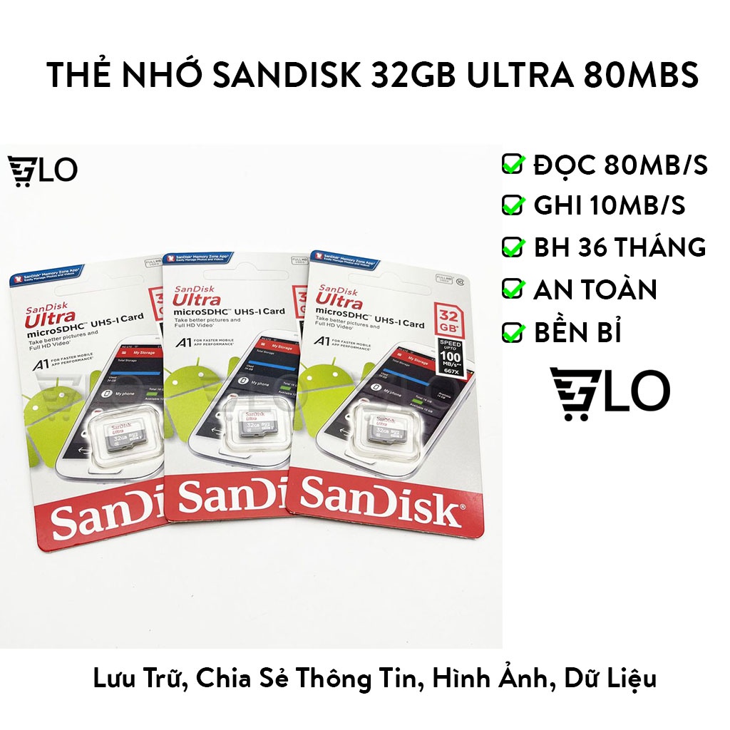 Thẻ Nhớ Chính Hãng Sandisk 32gb Ultra 80mb/S