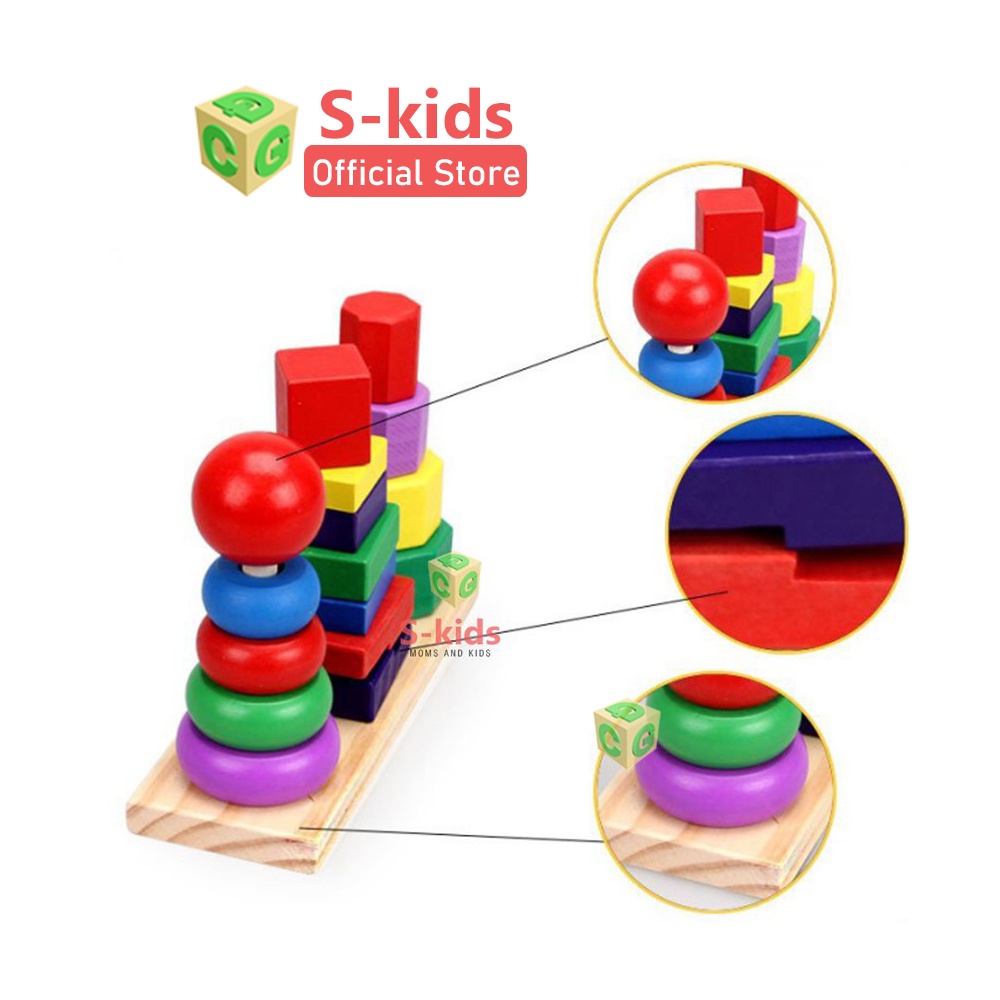 Đồ chơi thông minh cho bé S-Kids, Thả hình khối ba trụ Montessori bằng gỗ cho trẻ em luyện kỹ năng