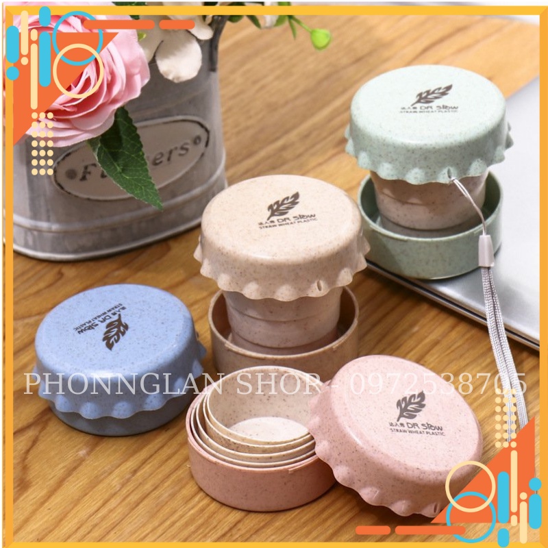 Cốc lúa mạch gấp gọn có dây đeo thông minh đa năng bỏ túi nhỏ gọn tiện dụng an toàn cho sức khỏe