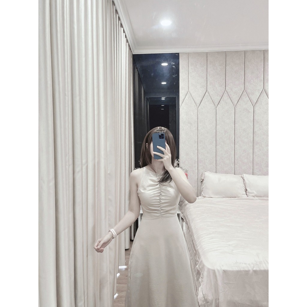 ⚡ Đầm xòe cổ yếm 2 màu xanh và be | BigBuy360 - bigbuy360.vn