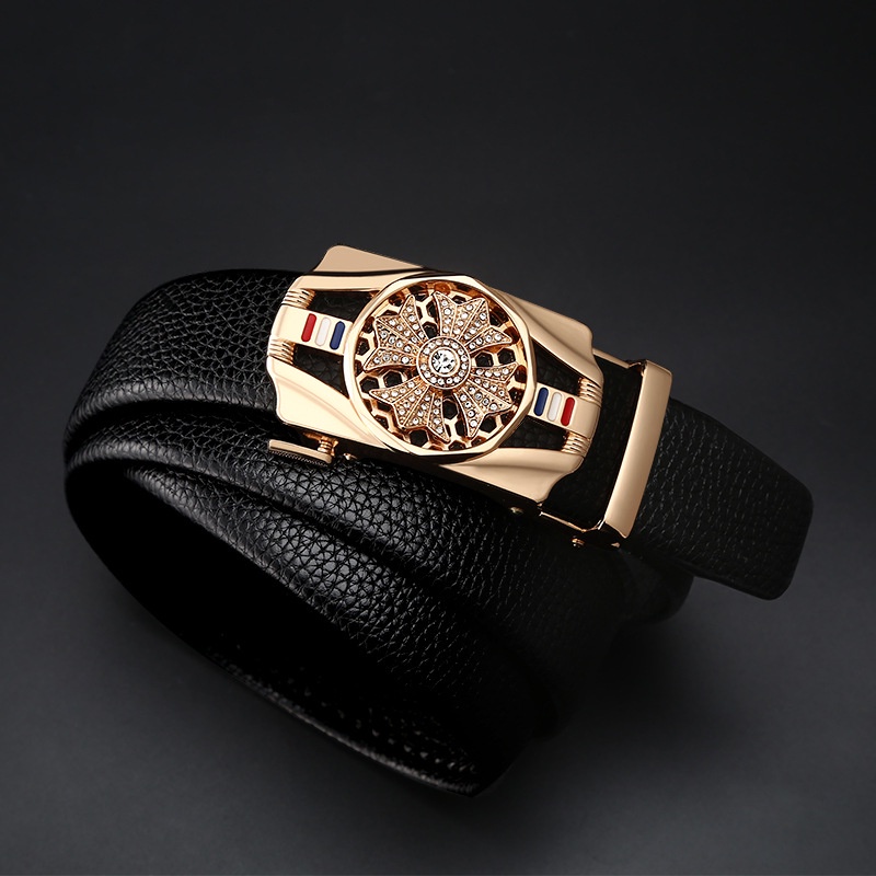 Thắt lưng nam da bò nguyên miếng, dây nịt mặt khóa xoay tự động thông minh