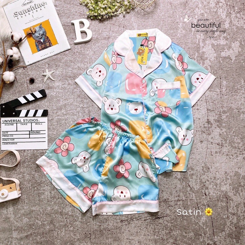 🌸Freeship🌸 Đồ Bộ Pijama Lụa Satin Hoạ Tiết Dễ thương Mặc Nhà Thoải Mái Mát Mẻ