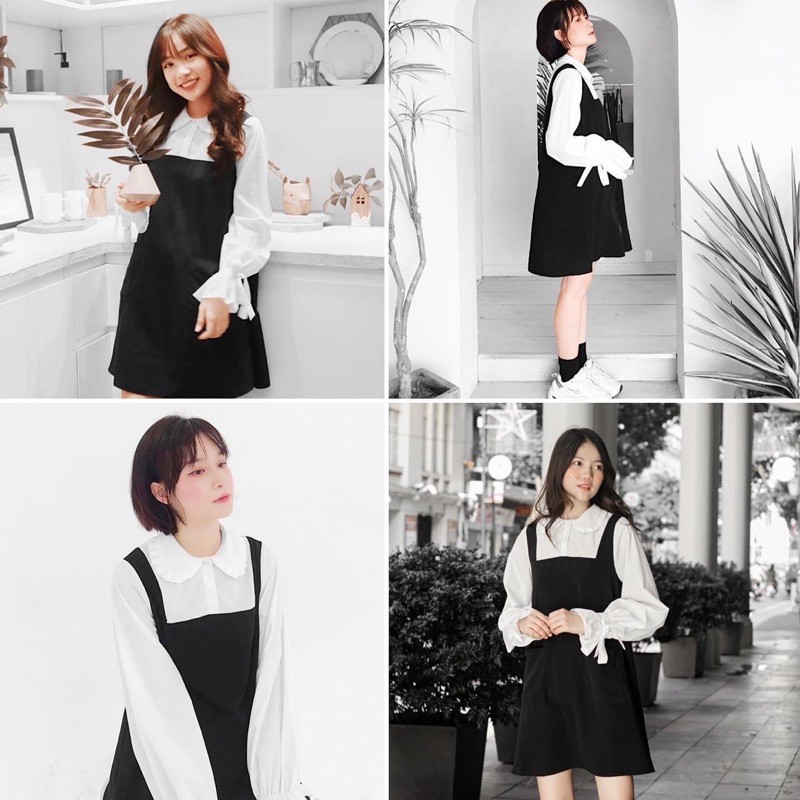 (CLIP THẬT) Đầm babydoll đen dáng suông A phối tay trắng MODE | BigBuy360 - bigbuy360.vn
