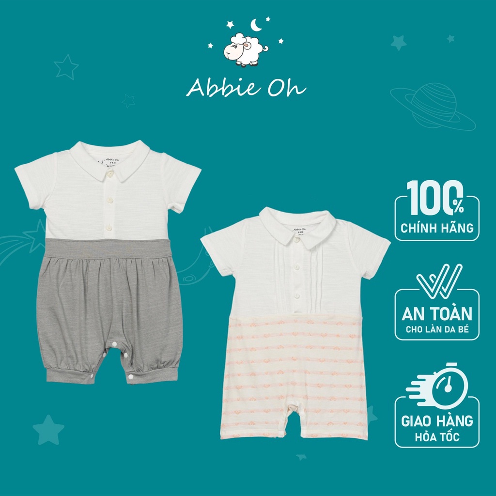 Bộ quần áo Bodysuit liền thân cộc tay cài thẳng ABBIEOH cho bé gái 0-24 tháng B044-047