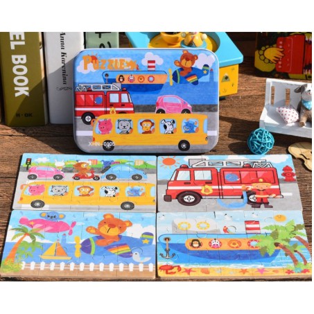 bộ 4 tranh Ghép Hình Puzzle Tổng Hợp - Phương Tiện Giao Thông