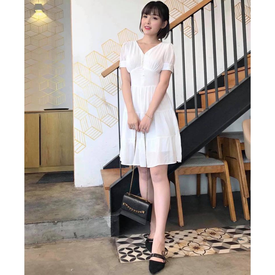 Đầm Nữ Chít Eo Cúc Dọc