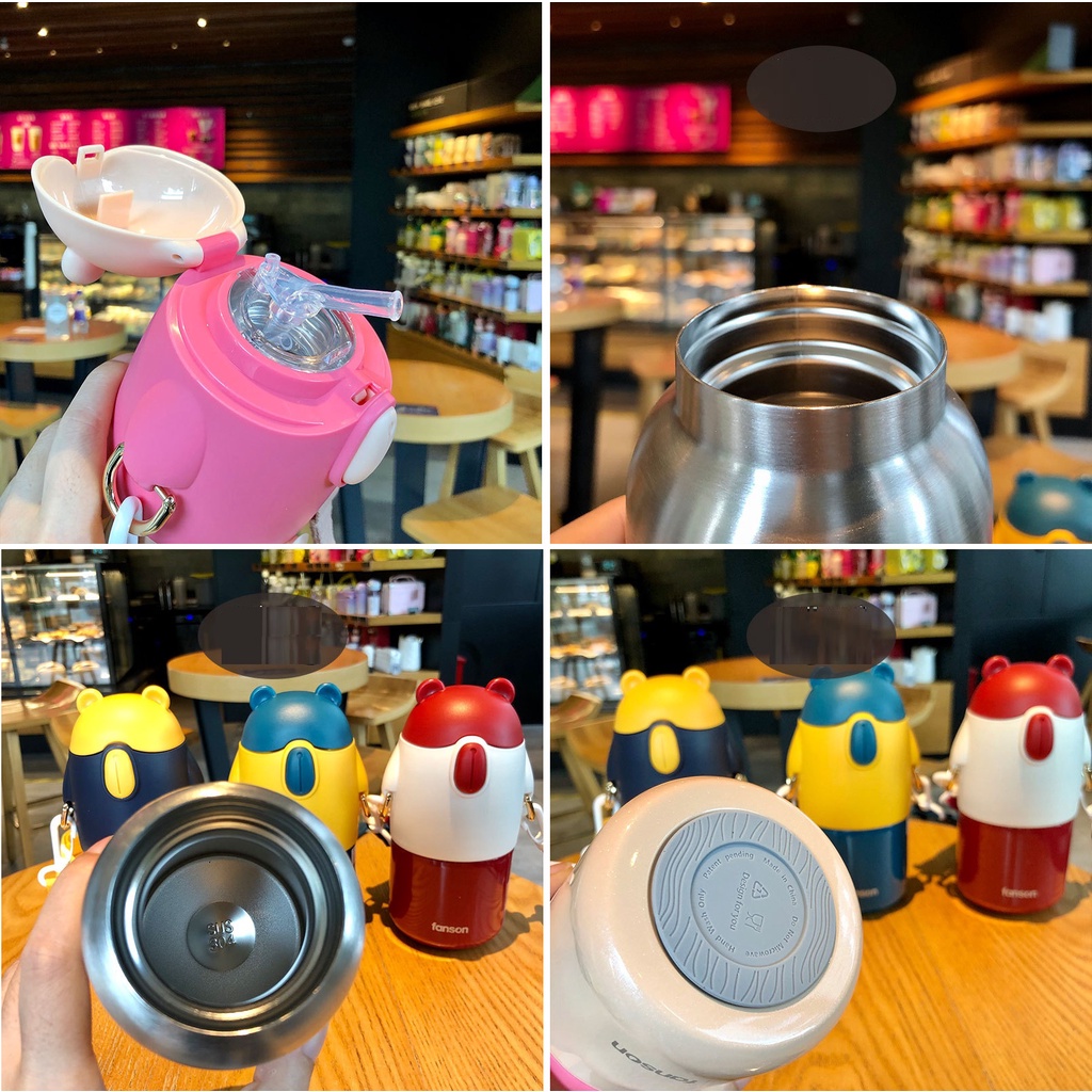 Bình giữ nhiệt gấu Fanson cao cấp 450ml có nắp làm cốc tiện dụng