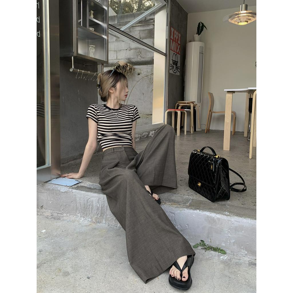 Áo Thun Cổ Tròn Ngắn Tay Dáng Rộng Phối Quần Ống Rộng Thời Trang Cá Tính 63146