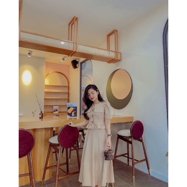 ( Ảnh thật ) S0617 Set áo peplum túi ngực và chân váy dài